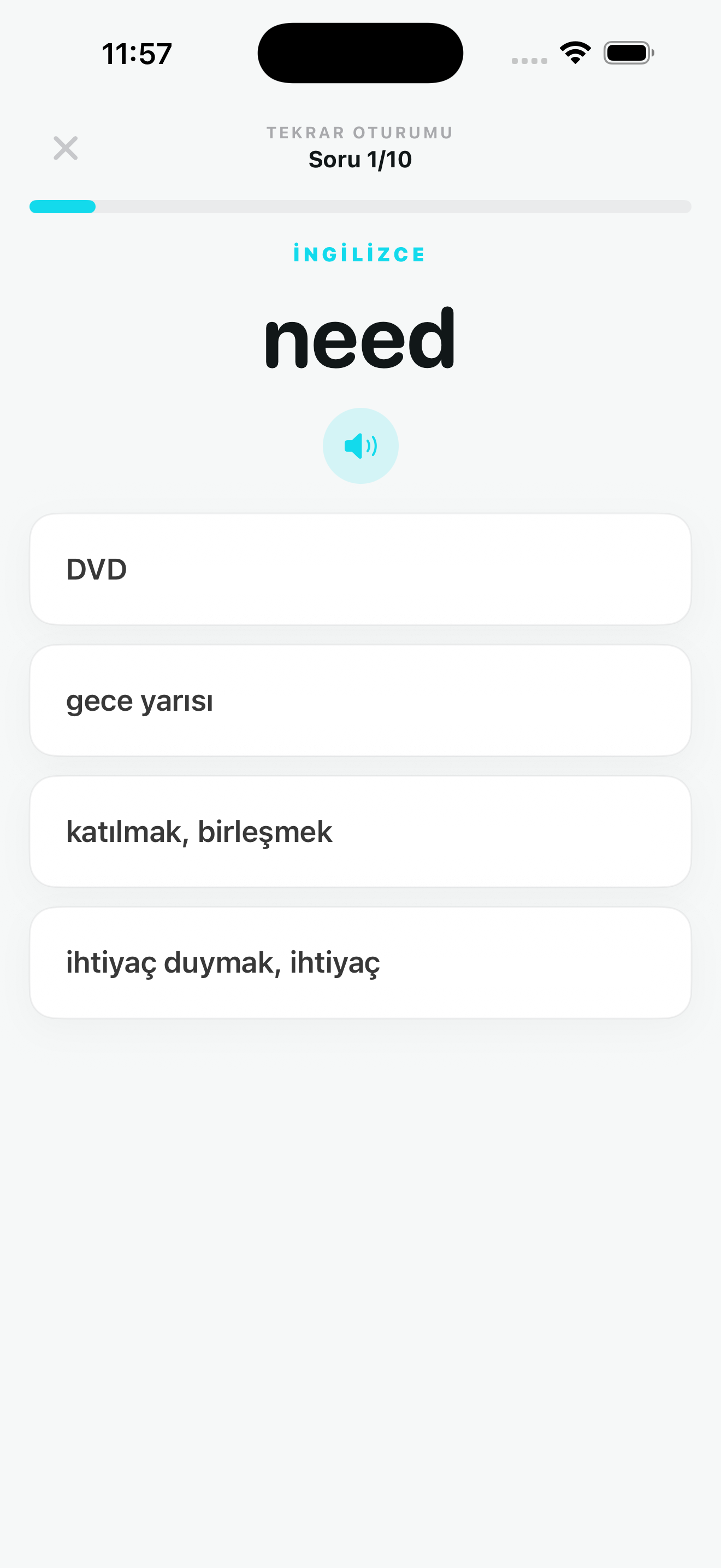 Günde10 çoktan seçmeli tekrar ekranı